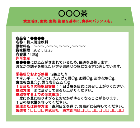 トクホのパッケージ表示例