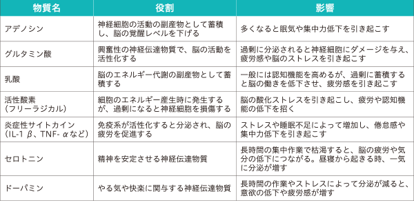 脳の疲労に関与する代表的な物質